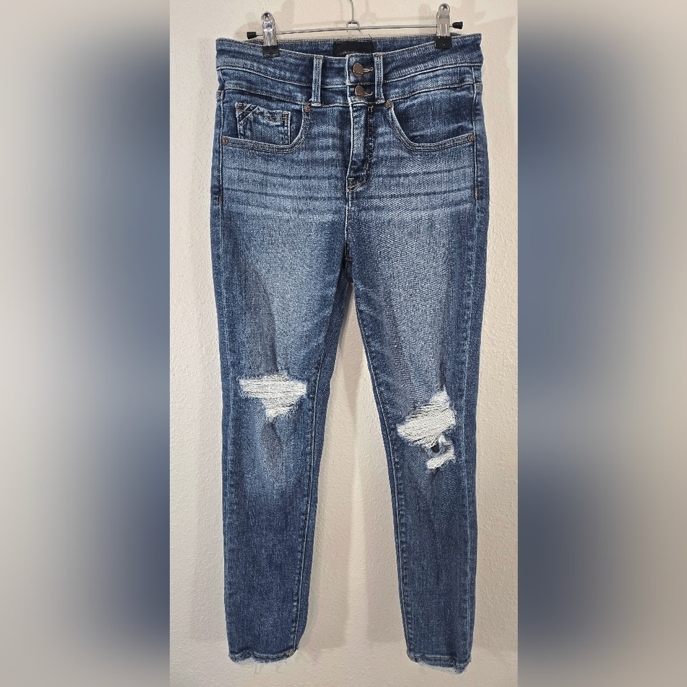 Buckle Black Distressed Ankle Skinny Jeans Academia Grunge Edgy, size 28 x 27
